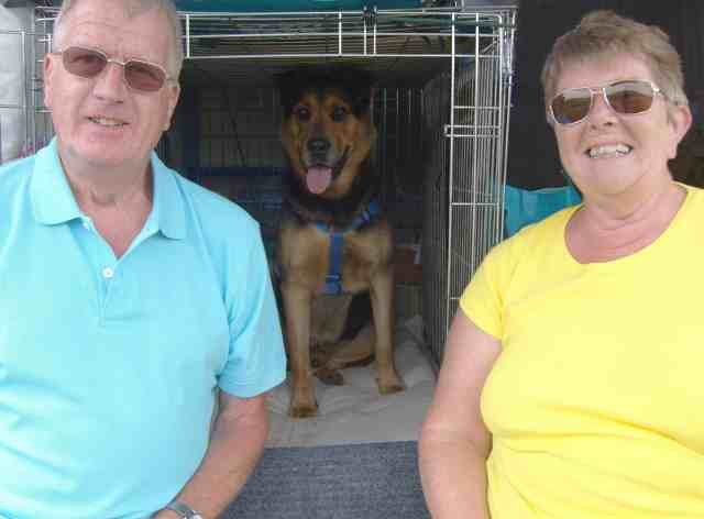 Mick, Yvonne & Rocky, on their way from Gandia in Spain to Pevensey Bay, S.England.