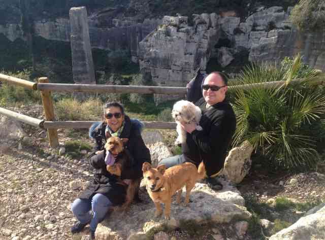 Jan and Buddy, Marcus and Bertie and Julio, exploring the Roman quarry at Tarragona, on their way from Blackpool to Benidorm.