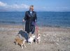 Pat with Casper, Ben & Holly on the beach on Kos, en route from S.Turkey to France.