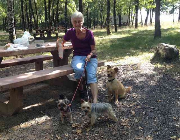 Carol, Sally and Jack enjoying a break, on their journey from Alicante to Herts.