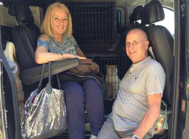 Colette, Dave, Jacob and Monty, on their way from Preston, Lancs, to their new home in Alicante, Spain.
