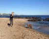 Heather & Flynn enjoying a game of ball on the beach, having just arrived back in Mijas Costa in S.Spain, from W.Wales.