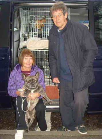 Sandra, Peter & Bugsy arriving at their new home in Suffolk, from Manilva in S.Spain.