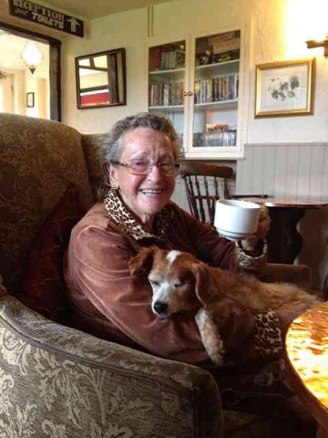 June and Poppet, enjoying a rest and a 'cuppa', on their journey from Javea in Spain to Chesterfield, UK.