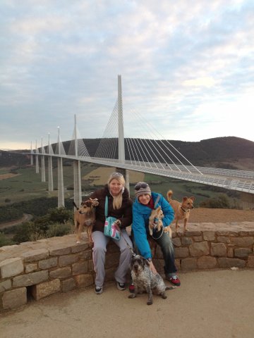 Pepsi, Sam, Kassie, Vicky, Pablo and Julio, enjoying the scenery at the Millau Viaduct in France. 