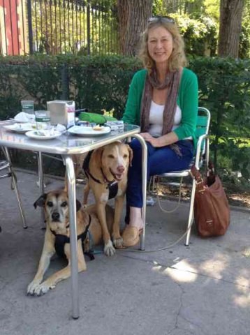 Jean, Cond and Sophie enjoying a quiet breakfast in Ciudad Real, on their journey from Lisbon to Mallorca. 