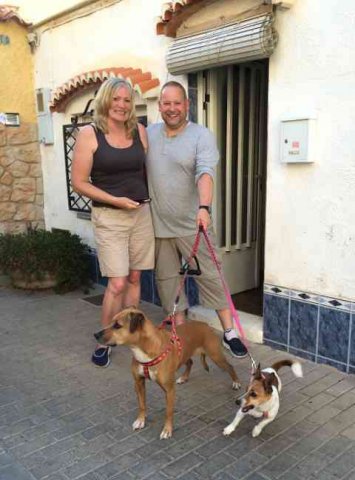 Jan, Nige, Ruby and Maisey, just arrived at their new home in Villalonga, Valencia, having travelled from Wakefield in W.Yorkshire.