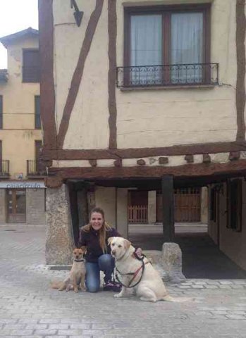 Tracey and Rosie (and Julio) enjoying the old village of Pancorbo in N.Spain, on their journey from Mijas in the south to Alderney in the Channel Islands.