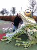 Arlene, Molly and Grey saying 'Hello' to a big frog, in France, on their journey from Malaga to Ireland. 