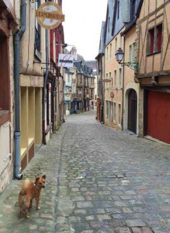 Juli taking an early morning stroll through the old streets of Le Mans in France.